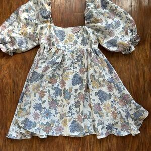 Storia Floral Print Babydoll Mini Dress With Puff Sleeves Flowy Feminine Spring